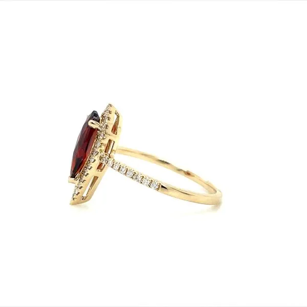 14KY Gold Pear Shape Garnet Ring with Diamonds Image 4 Franzetti Jewelers Austin, TX