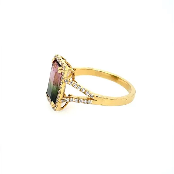 18KY Gold 2.92 Ct Watermelon Tourmaline Ring with Diamonds Image 3 Franzetti Jewelers Austin, TX
