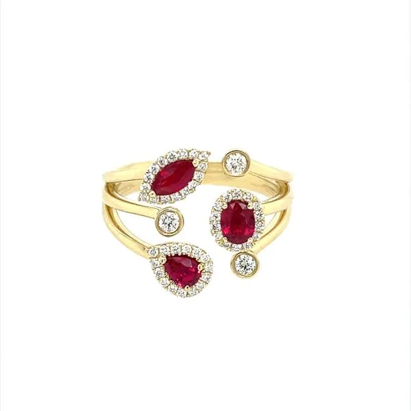 14KY Gold Three Ruby Ring with Diamonds Franzetti Jewelers Austin, TX