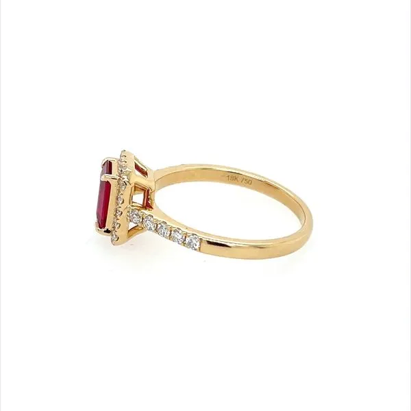 18KY Gold Emerald Shape Ruby Ring with Diamonds Image 3 Franzetti Jewelers Austin, TX