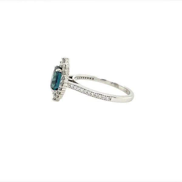 14KW Gold Oval 1.76 Ct Teal Sapphire Ring with Diamonds Image 4 Franzetti Jewelers Austin, TX