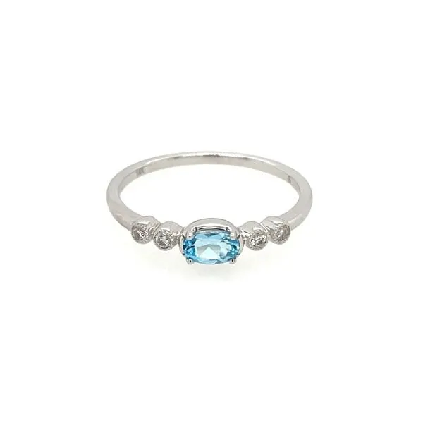 14KW Gold East-to-West Oval Blue Topaz Ring with Diamonds Franzetti Jewelers Austin, TX
