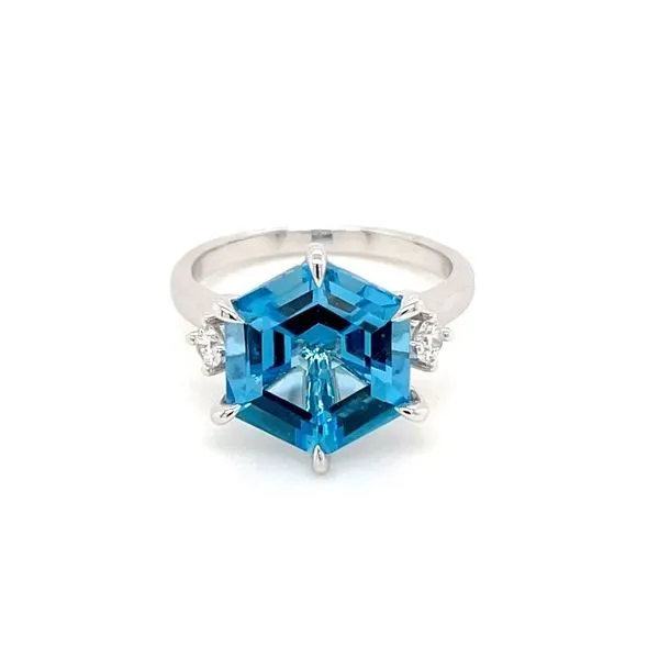 18KW Gold Hexagon Blue Topaz & Diamond Ring Franzetti Jewelers Austin, TX