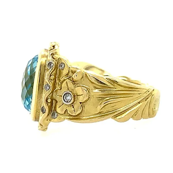 14K Yellow Gold Blue Topaz & Diamond Flower Ring Image 2 Franzetti Jewelers Austin, TX