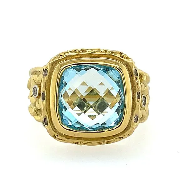14K Yellow Gold Blue Topaz & Diamond Flower Ring Franzetti Jewelers Austin, TX