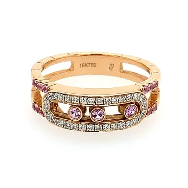 18KR Gold 3 Sliding Bezel Set Pink Sapphire Ring with Diamonds Franzetti Jewelers Austin, TX