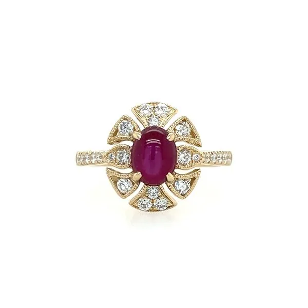 14KY Gold 1.69 Ct Cabochon Cut Oval Star Ruby Ring with Diamonds Franzetti Jewelers Austin, TX