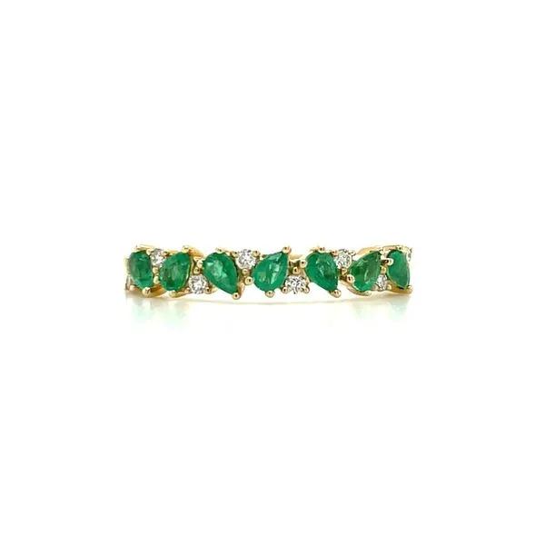 14KY Gold Tilted Pear Shape Emerald & Diamond Band Franzetti Jewelers Austin, TX