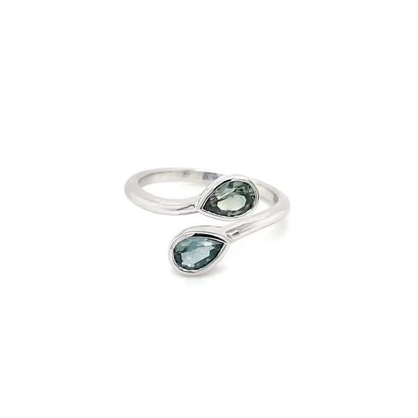 14KW Gold Ring with Bezel Set Green & Teal Sapphires Image 4 Franzetti Jewelers Austin, TX