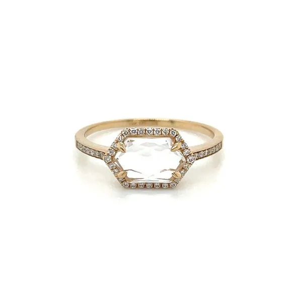 14KY Gold Hexagon White Topaz Ring with Diamonds Franzetti Jewelers Austin, TX