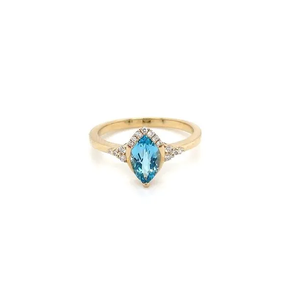 14KY Gold Marquise Blue Topaz Ring with Diamonds Image 4 Franzetti Jewelers Austin, TX
