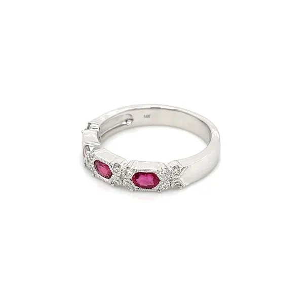 14KW Gold 3 Oval Rubies in Hexagon Shapes Ring with Accent Diamonds Image 4 Franzetti Jewelers Austin, TX