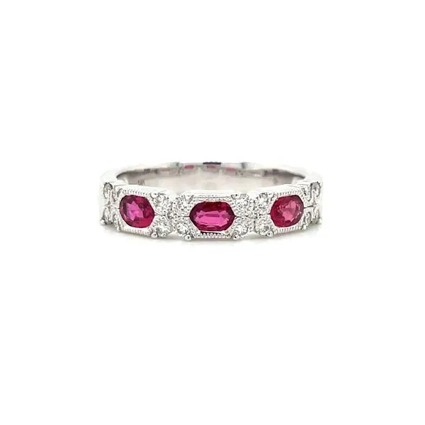 14KW Gold 3 Oval Rubies in Hexagon Shapes Ring with Accent Diamonds Franzetti Jewelers Austin, TX