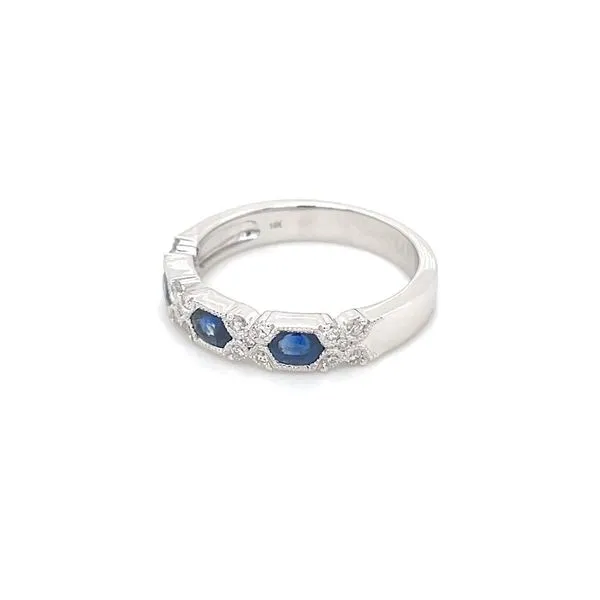 14KW Gold 3 Oval Sapphires in Hexagon Shapes Ring with Accent Diamonds Image 4 Franzetti Jewelers Austin, TX