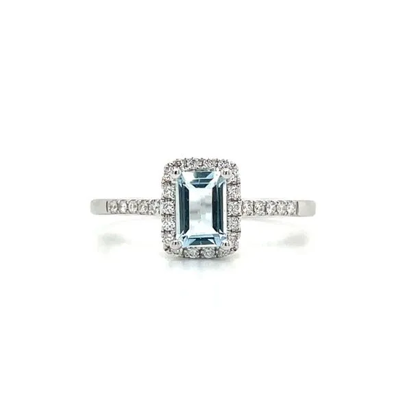 14KW Gold 6 x 4 mm Emerald Cut Aqua Ring with Diamonds Image 4 Franzetti Jewelers Austin, TX