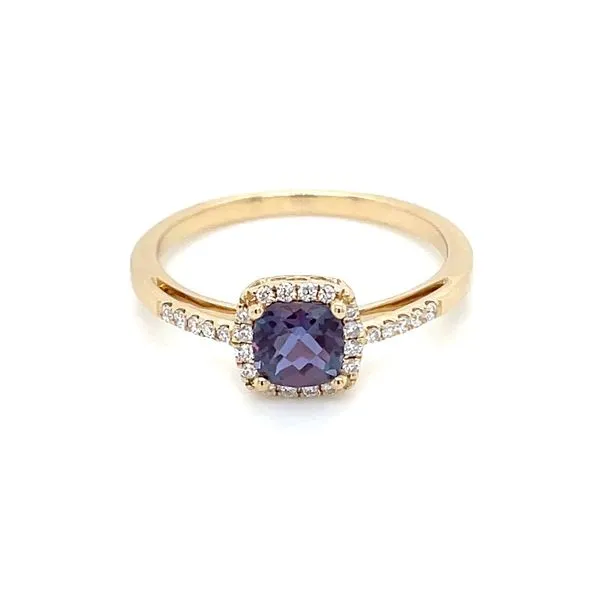 14KY Gold 5 mm Square Cushoin Created Alexandrite Ring with Diamonds Franzetti Jewelers Austin, TX