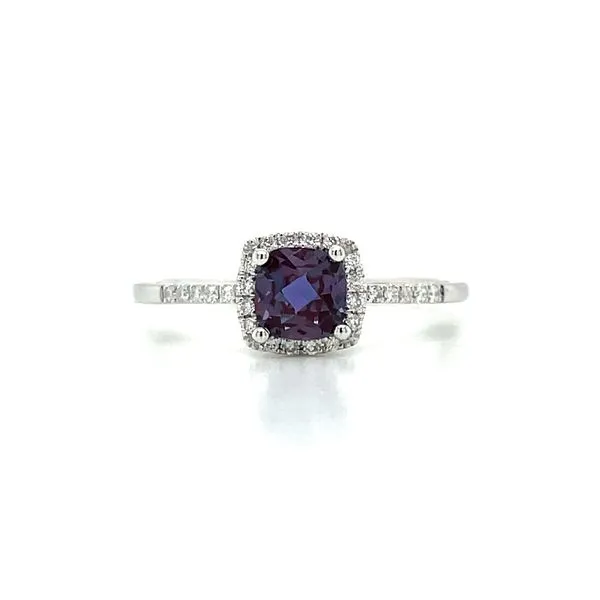14KW Gold 5 mm Square Cushoin Created Alexandrite Ring with Diamonds Image 4 Franzetti Jewelers Austin, TX
