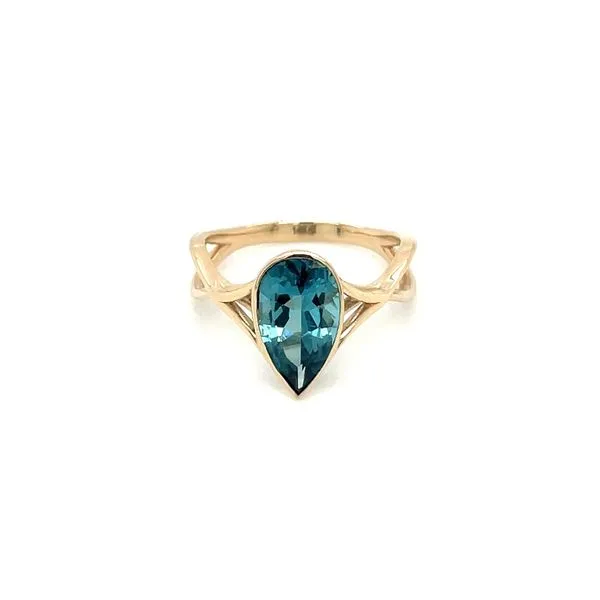 14KY Gold Ring with Bezel Set Pear Greenish Blue Tourmaline Image 4 Franzetti Jewelers Austin, TX