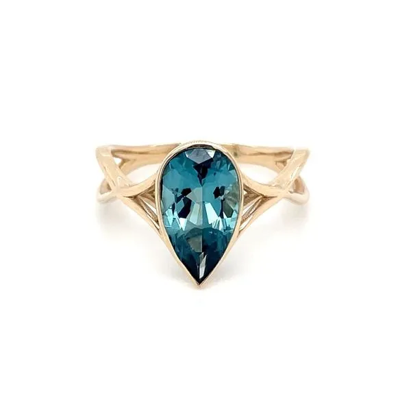 14KY Gold Ring with Bezel Set Pear Greenish Blue Tourmaline Franzetti Jewelers Austin, TX