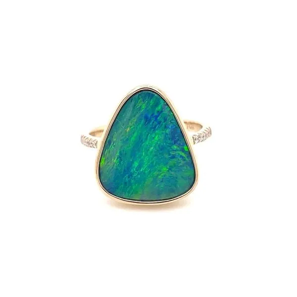 14KY Gold Ring with Bezel Set Freeform Opal & Diamonds Franzetti Jewelers Austin, TX