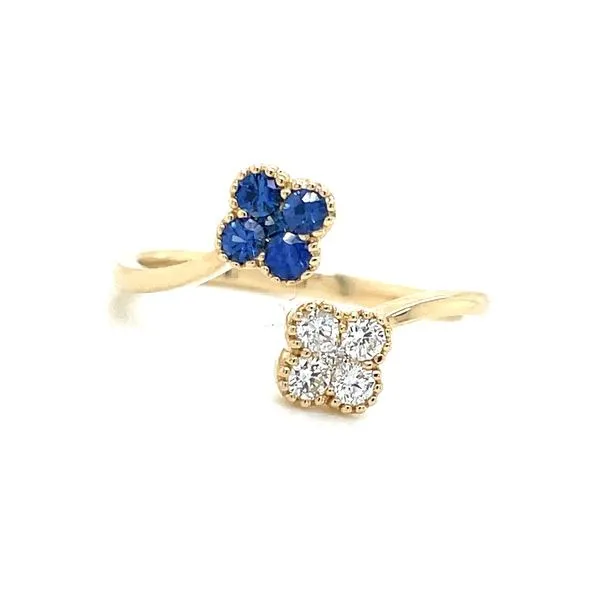 14K Yellow Gold 2 Clover Open Shank Sapphire & Diamond Ring Franzetti Jewelers Austin, TX