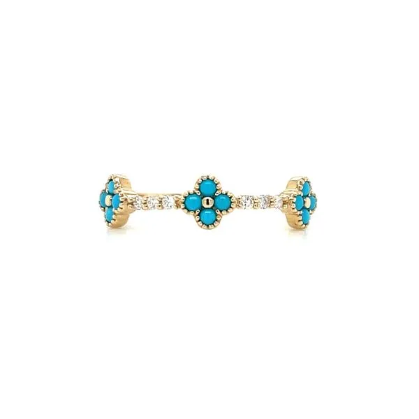 14K Yellow Gold 3 Clover Turquoise & Diamond Ring Image 4 Franzetti Jewelers Austin, TX