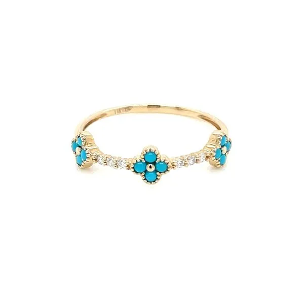 14K Yellow Gold 3 Clover Turquoise & Diamond Ring Franzetti Jewelers Austin, TX