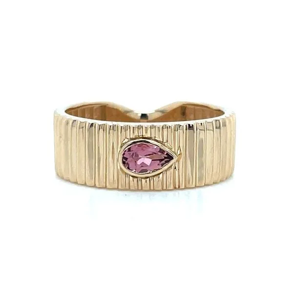 14KY Gold 6.85 mm Vertical Line Ring with Pear Pink Tourmaline Franzetti Jewelers Austin, TX