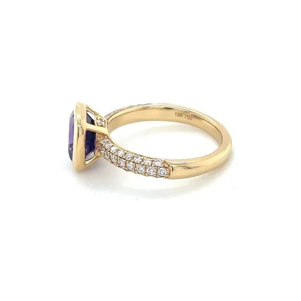 18KY Gold Cushion Amethyst Ring with Pavé Set Diamonds Image 4 Franzetti Jewelers Austin, TX
