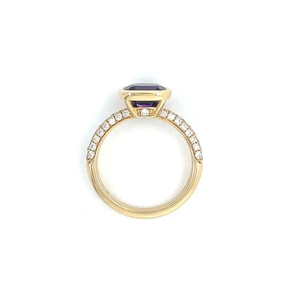18KY Gold Cushion Amethyst Ring with Pavé Set Diamonds Image 5 Franzetti Jewelers Austin, TX