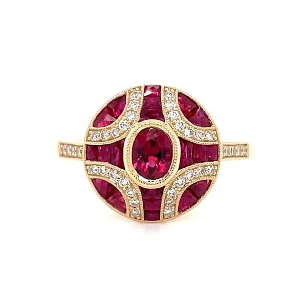 14KY Round Shape Ring with Rubies & Diamonds Franzetti Jewelers Austin, TX