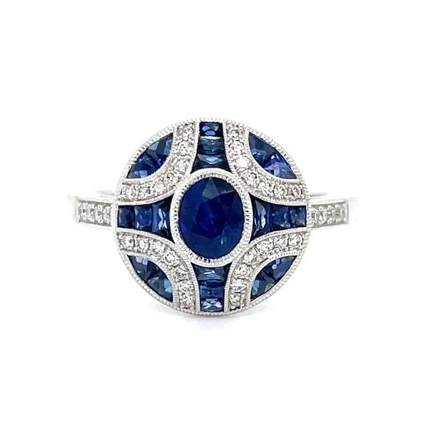 14KW Round Shape Ring with Blue Sapphires & Diamonds Franzetti Jewelers Austin, TX