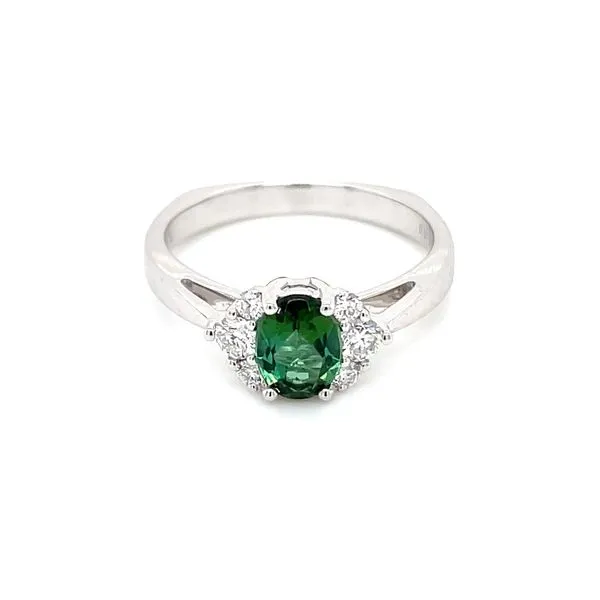 14KW Gold Oval Green Tourmaline Ring with Diamonds Image 3 Franzetti Jewelers Austin, TX