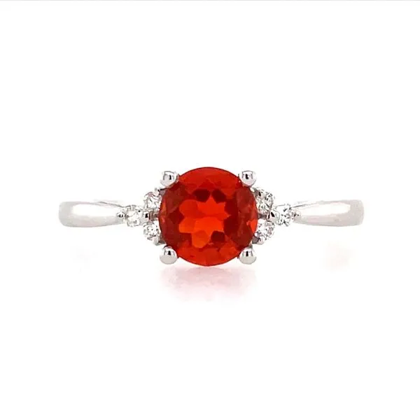 14KW Gold 6 mm Round Fire Opal & 6 Diamond Ring Franzetti Jewelers Austin, TX