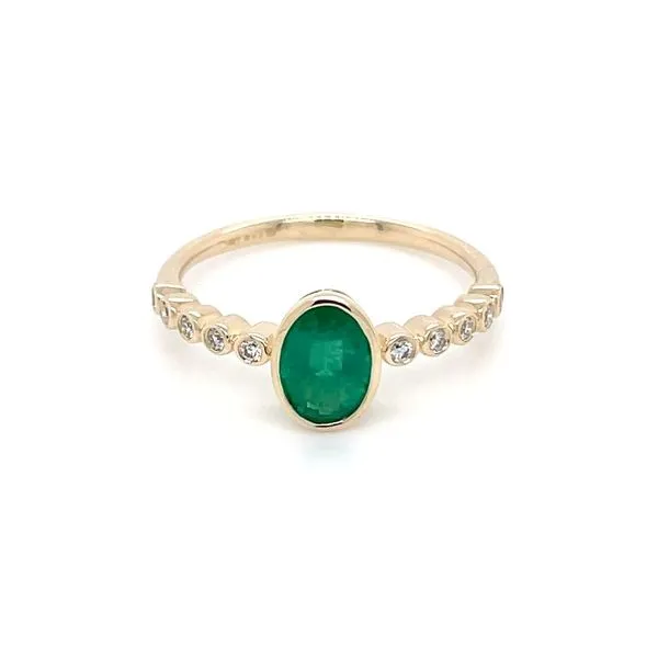 14KY Gold Bezel Set Oval Emerald & Diamond Ring Image 4 Franzetti Jewelers Austin, TX