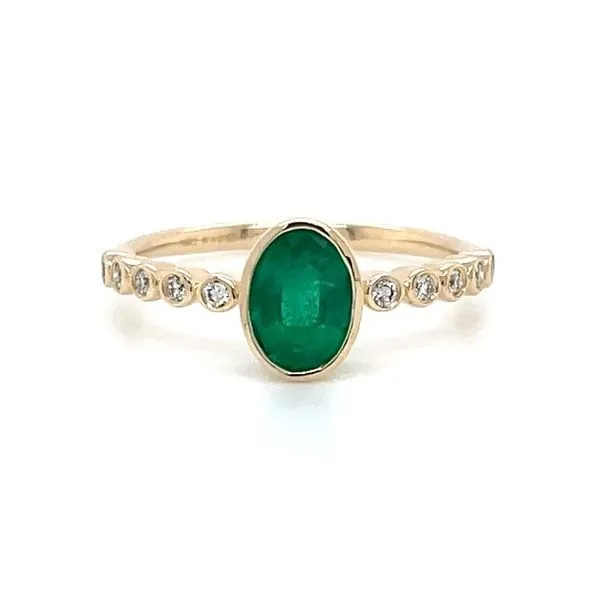 14KY Gold Bezel Set Oval Emerald & Diamond Ring Franzetti Jewelers Austin, TX