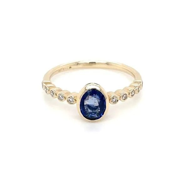 14KY Gold Bezel Set Oval Blue Sapphire & Diamond Ring Image 4 Franzetti Jewelers Austin, TX