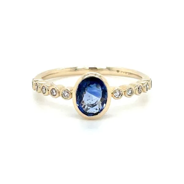 14KY Gold Bezel Set Oval Blue Sapphire & Diamond Ring Franzetti Jewelers Austin, TX