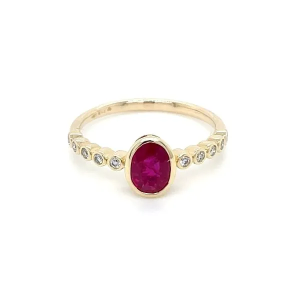 14KY Gold Bezel Set Oval Ruby & Diamond Ring Image 4 Franzetti Jewelers Austin, TX