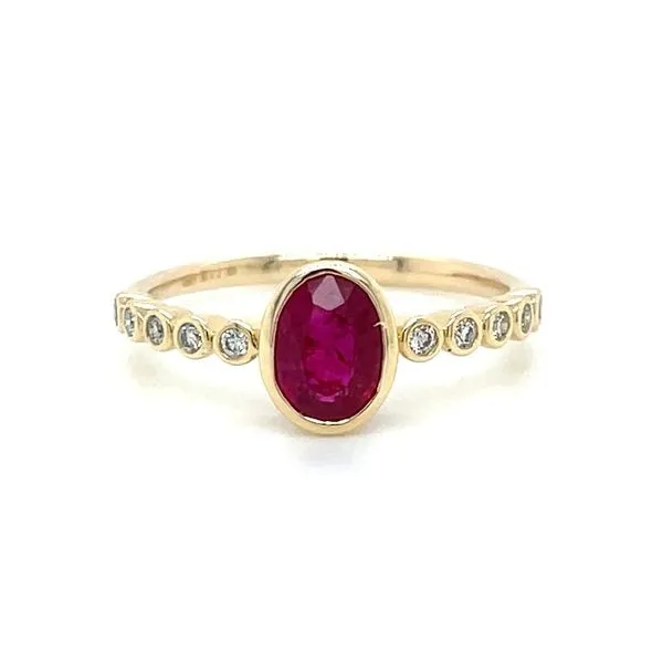 14KY Gold Bezel Set Oval Ruby & Diamond Ring Franzetti Jewelers Austin, TX