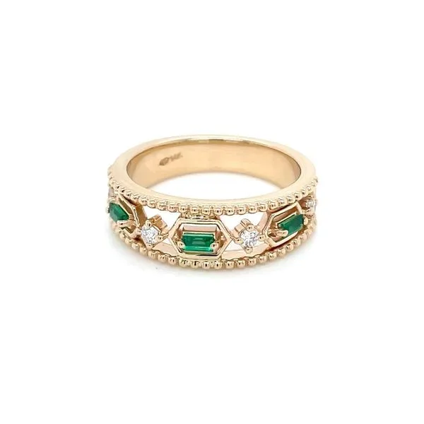 14KY Gold 3 Baguette Emerald Ring with Diamonds Image 3 Franzetti Jewelers Austin, TX