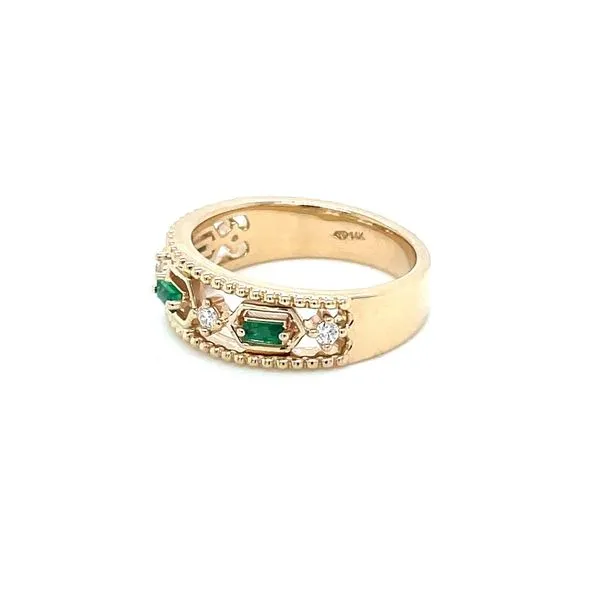 14KY Gold 3 Baguette Emerald Ring with Diamonds Image 4 Franzetti Jewelers Austin, TX