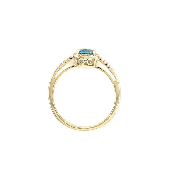 14KY Gold 5 mm Square Cushoin Blue Topaz Ring with Diamonds Image 5 Franzetti Jewelers Austin, TX