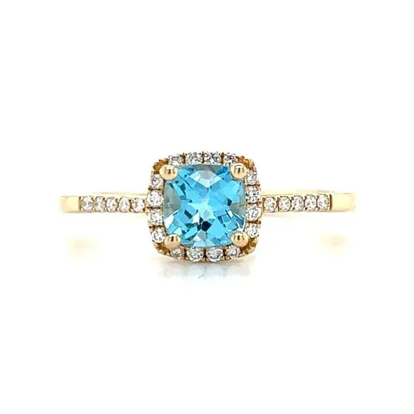 14KY Gold 5 mm Square Cushoin Blue Topaz Ring with Diamonds Franzetti Jewelers Austin, TX