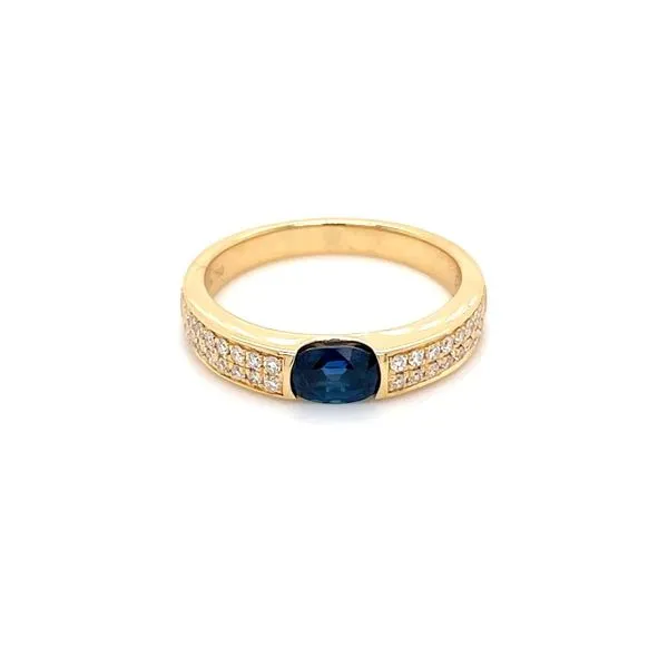 18KY Gold Oval Blue Sapphire Ring with Pavé Set Diamonds Image 3 Franzetti Jewelers Austin, TX