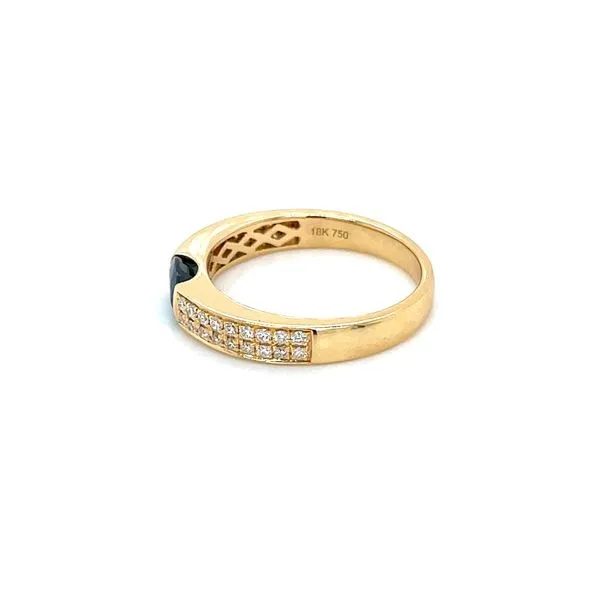 18KY Gold Oval Blue Sapphire Ring with Pavé Set Diamonds Image 4 Franzetti Jewelers Austin, TX