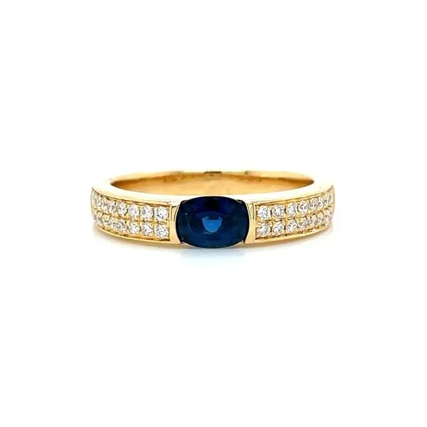 18KY Gold Oval Blue Sapphire Ring with Pavé Set Diamonds Franzetti Jewelers Austin, TX