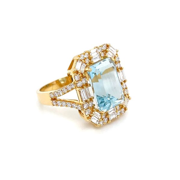 18KY Gold Emerald Cut Aqua Ring with Diamonds Image 3 Franzetti Jewelers Austin, TX