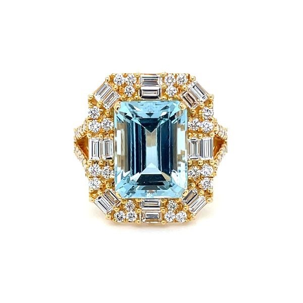 18KY Gold Emerald Cut Aqua Ring with Diamonds Franzetti Jewelers Austin, TX
