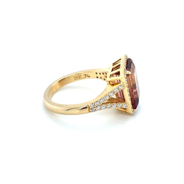 18KY Gold Emerald Cut Bicolor Tourmaline Ring with Diamonds Image 4 Franzetti Jewelers Austin, TX